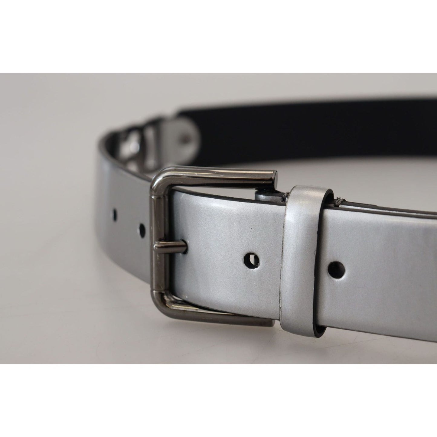 Dolce & Gabbana Chic Silver Leather Belt with Metal Buckle metallic-silver-leather-dg-logo-metal-buckle-belt IMG_2256-scaled-db7c6b24-a5b.jpg