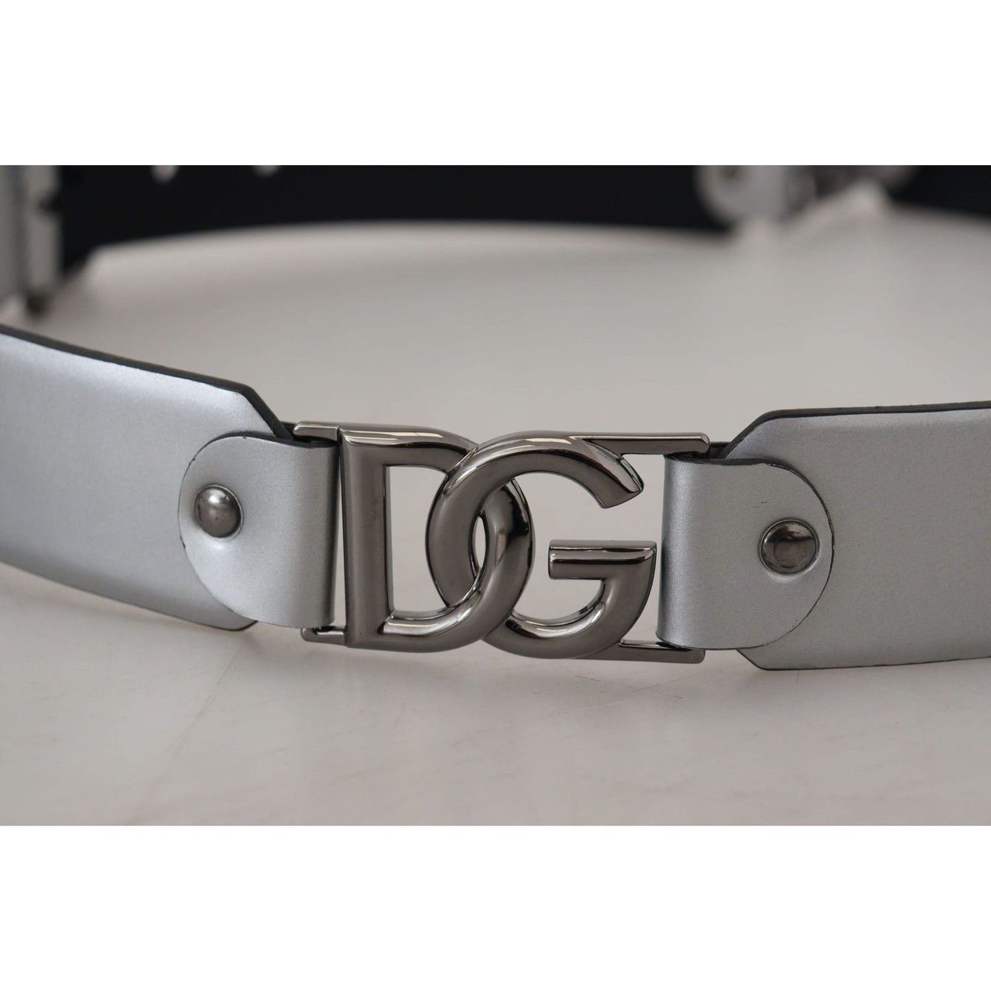 Dolce & Gabbana Chic Silver Leather Belt with Metal Buckle metallic-silver-leather-dg-logo-metal-buckle-belt