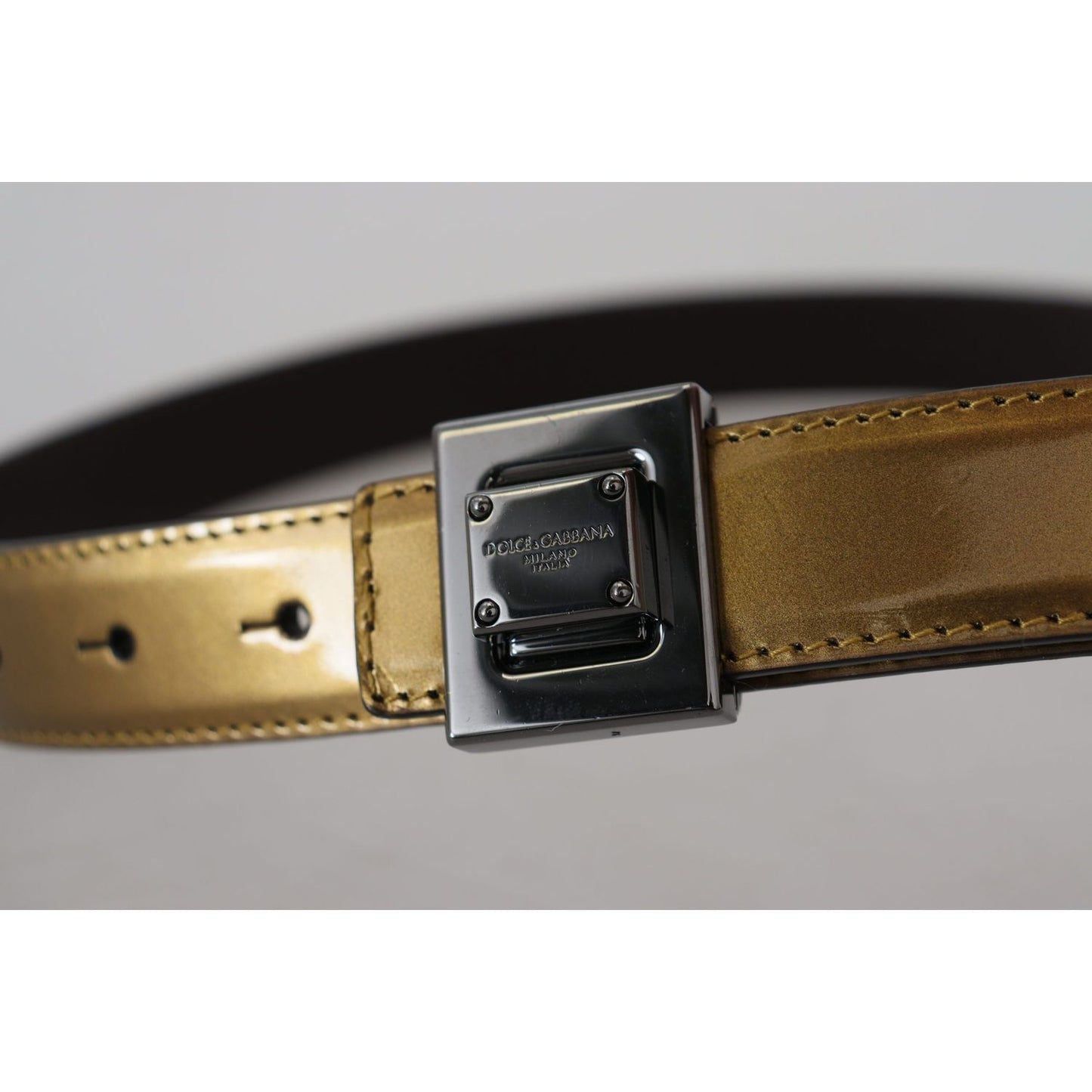 Dolce & Gabbana Gold Square Buckle Leather Belt gold-leather-silver-square-metal-buckle-belt
