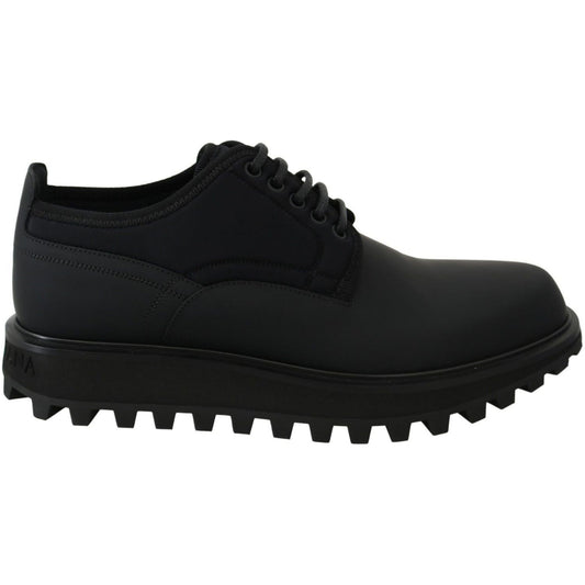 Dolce & Gabbana Elegant Black Calfskin Derby Shoes black-rubberized-calfskin-chunky-derby-vulcano-shoes IMG_2290-scaled-09509189-3bd.jpg