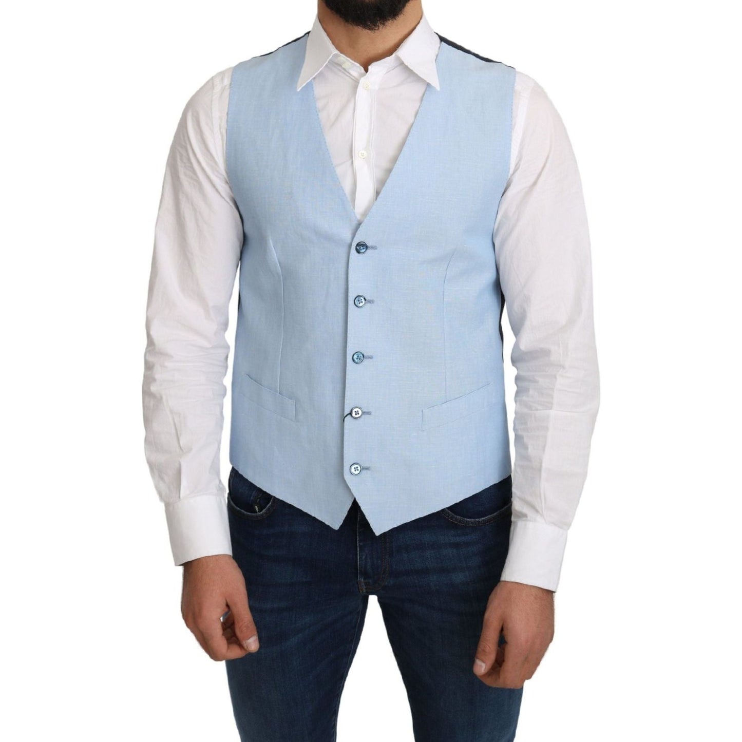 Dolce & Gabbana Elegant Azure Men's Formal Vest blue-viscose-stretch-formal-coat-vest