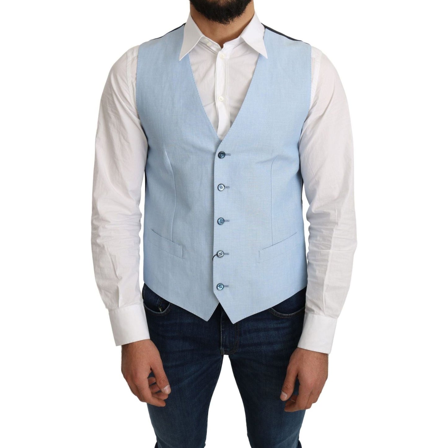 Dolce & Gabbana Elegant Azure Men's Formal Vest blue-viscose-stretch-formal-coat-vest