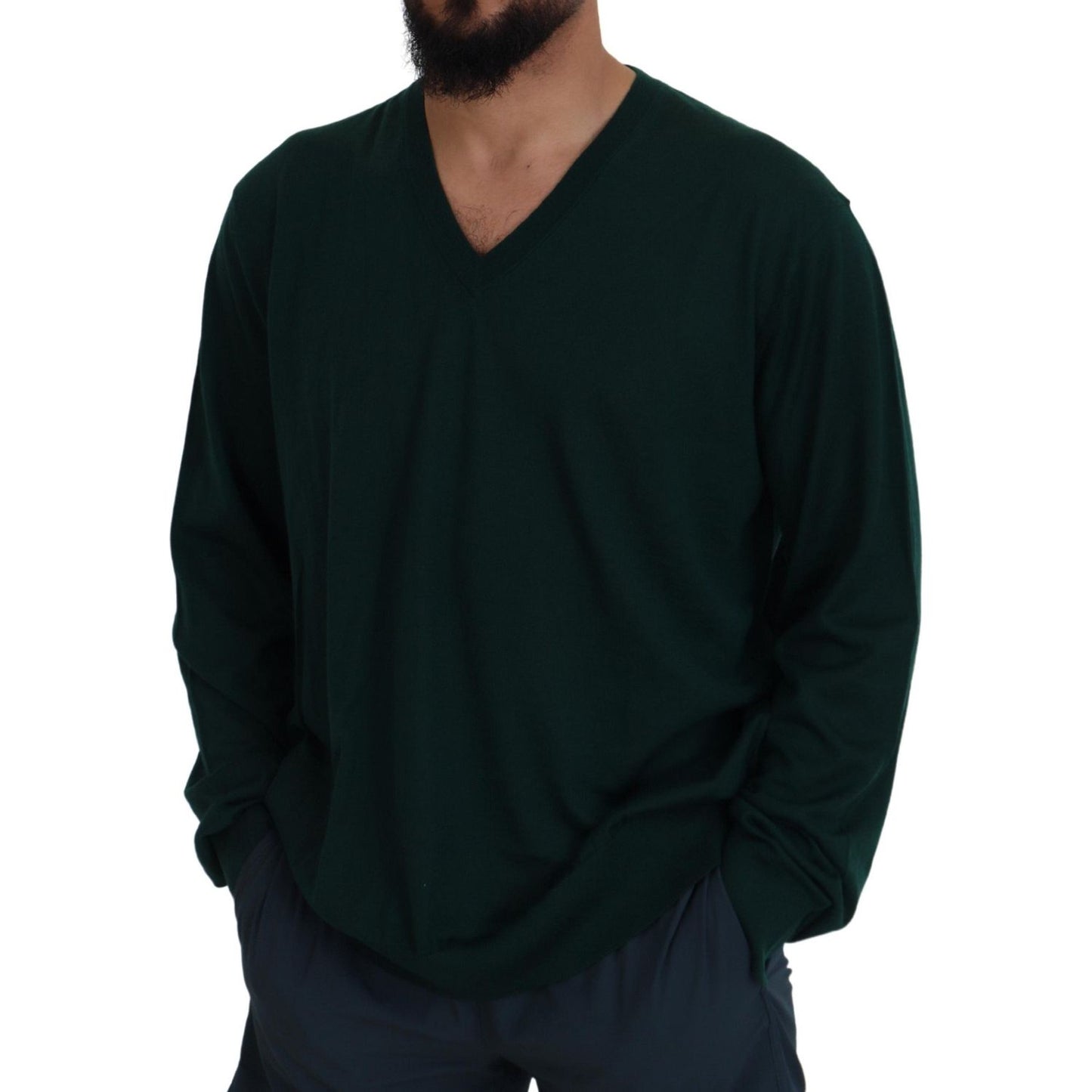 Dolce & Gabbana Elegant Green V-Neck Cashmere Sweater green-cashmere-v-neck-pullover-sweater