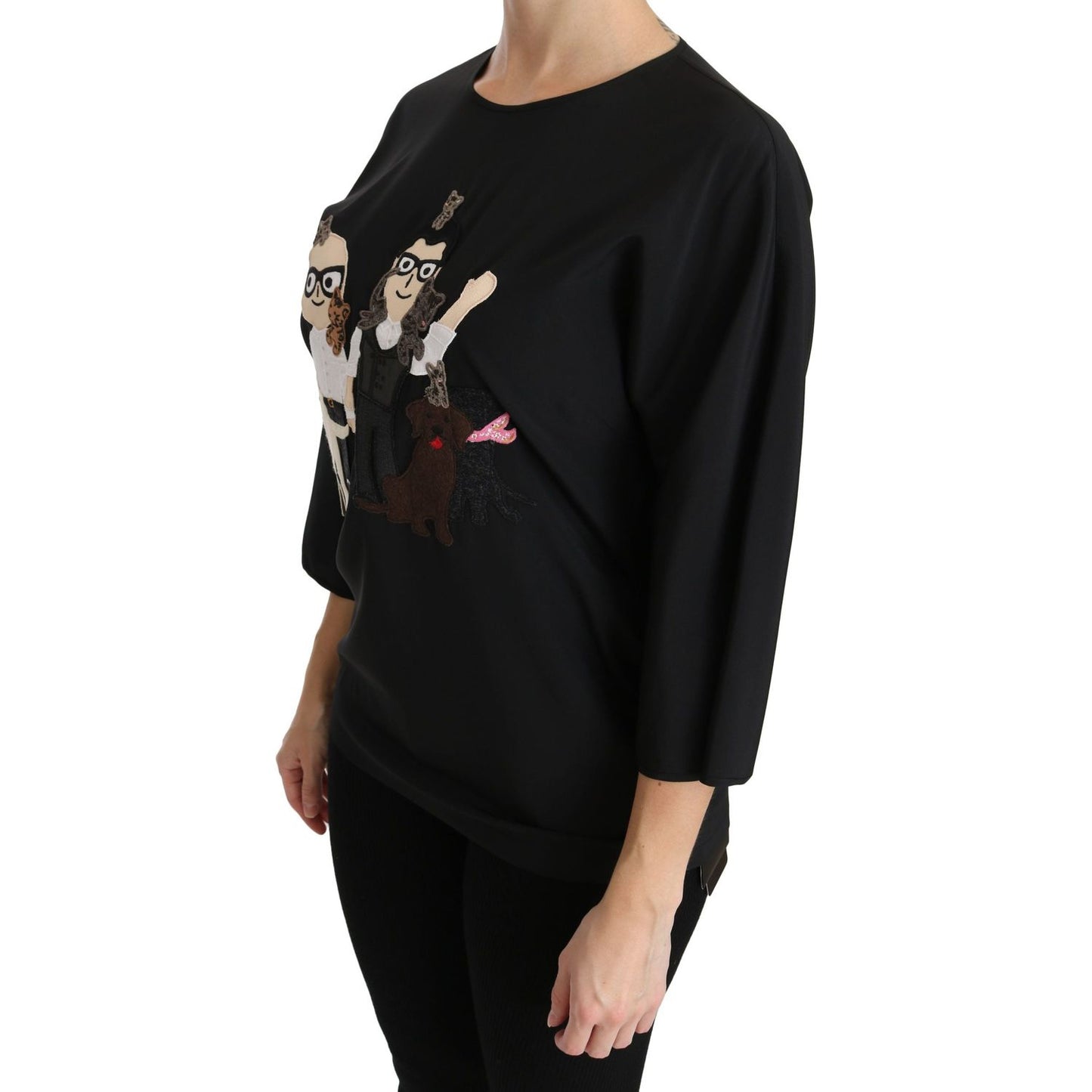 Dolce & Gabbana Elegant Black Silk Stretch Embroidered Top black-dgfamily-top-t-shirt-silk-blouse