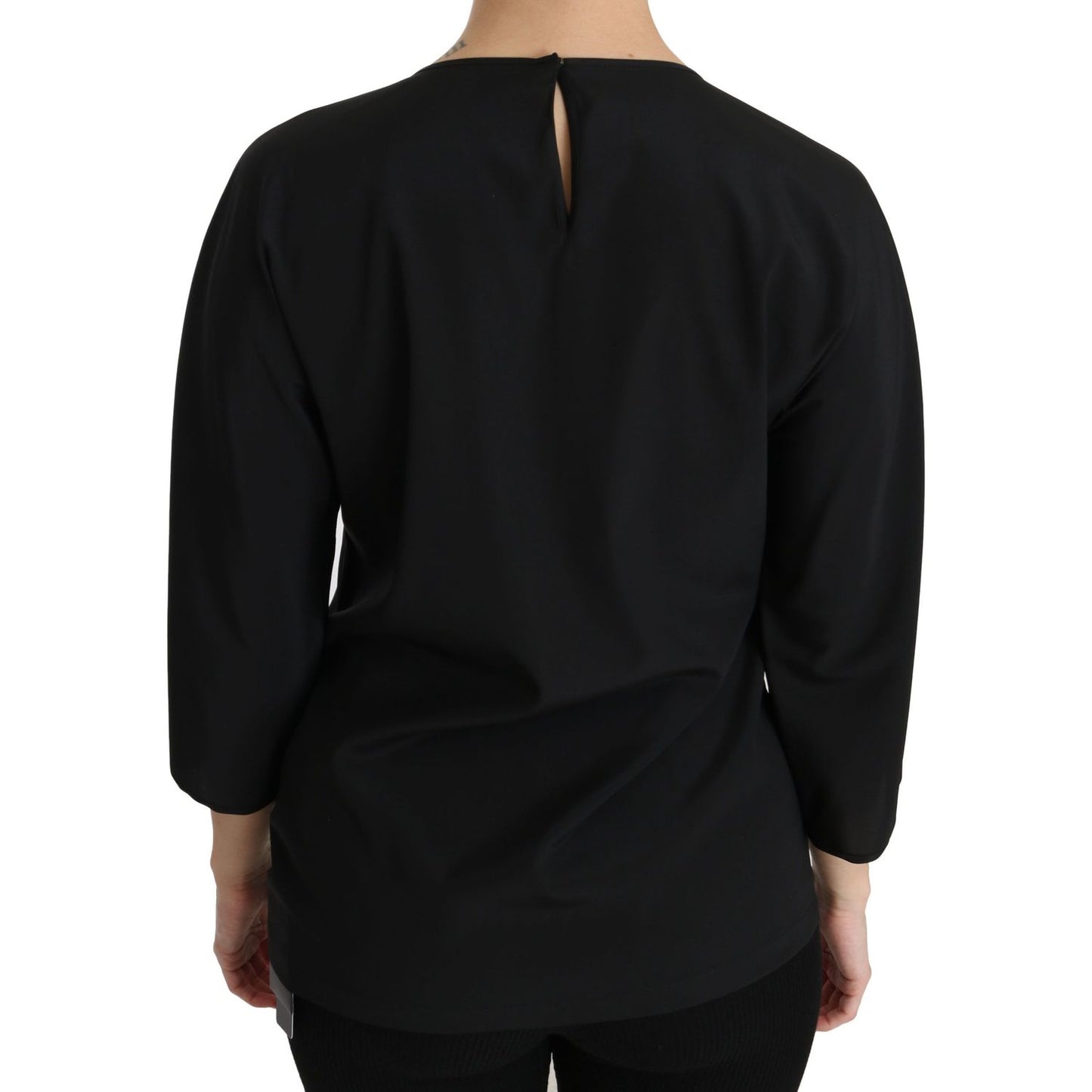Dolce & Gabbana Elegant Black Silk Stretch Embroidered Top black-dgfamily-top-t-shirt-silk-blouse