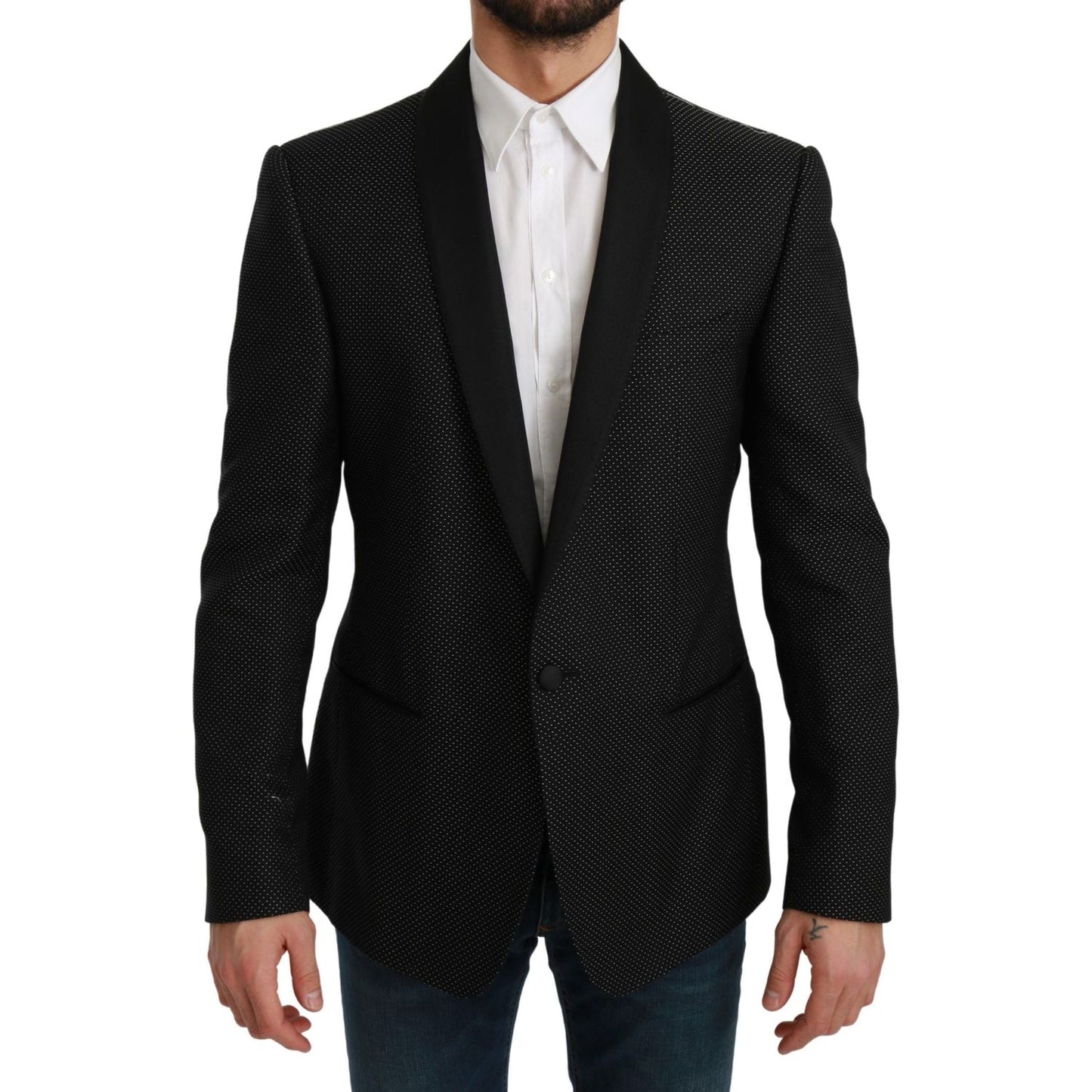 Dolce & Gabbana Chic Black Polka Dot Martini Blazer black-slim-fit-formal-jacket-martini-blazer IMG_2362-scaled-4669f3d3-0a5.jpg