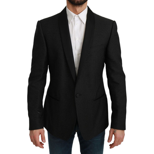 Dolce & Gabbana Chic Black Polka Dot Martini Blazer black-slim-fit-formal-jacket-martini-blazer