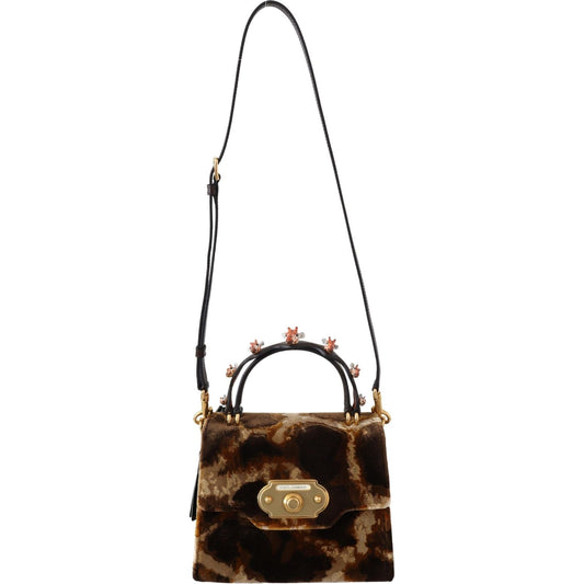 Dolce & Gabbana Elegant Giraffe Pattern Welcome Bag with Gold Accents brown-giraffe-crossbody-purse-borse-welcome-purse