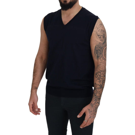 Paolo Pecora Milano Sleek Black V-Neck Sleeveless Tank black-cotton-v-neck-sleeveless-tank-t-shirt