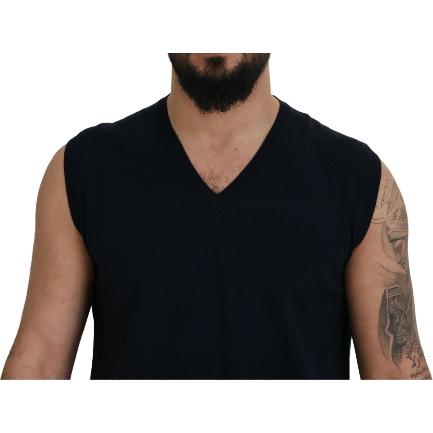 Paolo Pecora Milano Sleek Black V-Neck Sleeveless Tank black-cotton-v-neck-sleeveless-tank-t-shirt