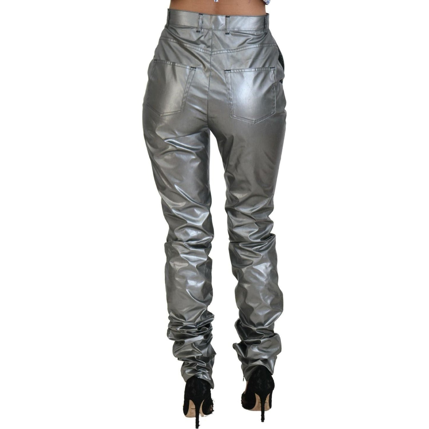 Dolce & Gabbana Elegant High Waist Skinny Pants in Silver metallic-silver-high-waist-skinny-pants