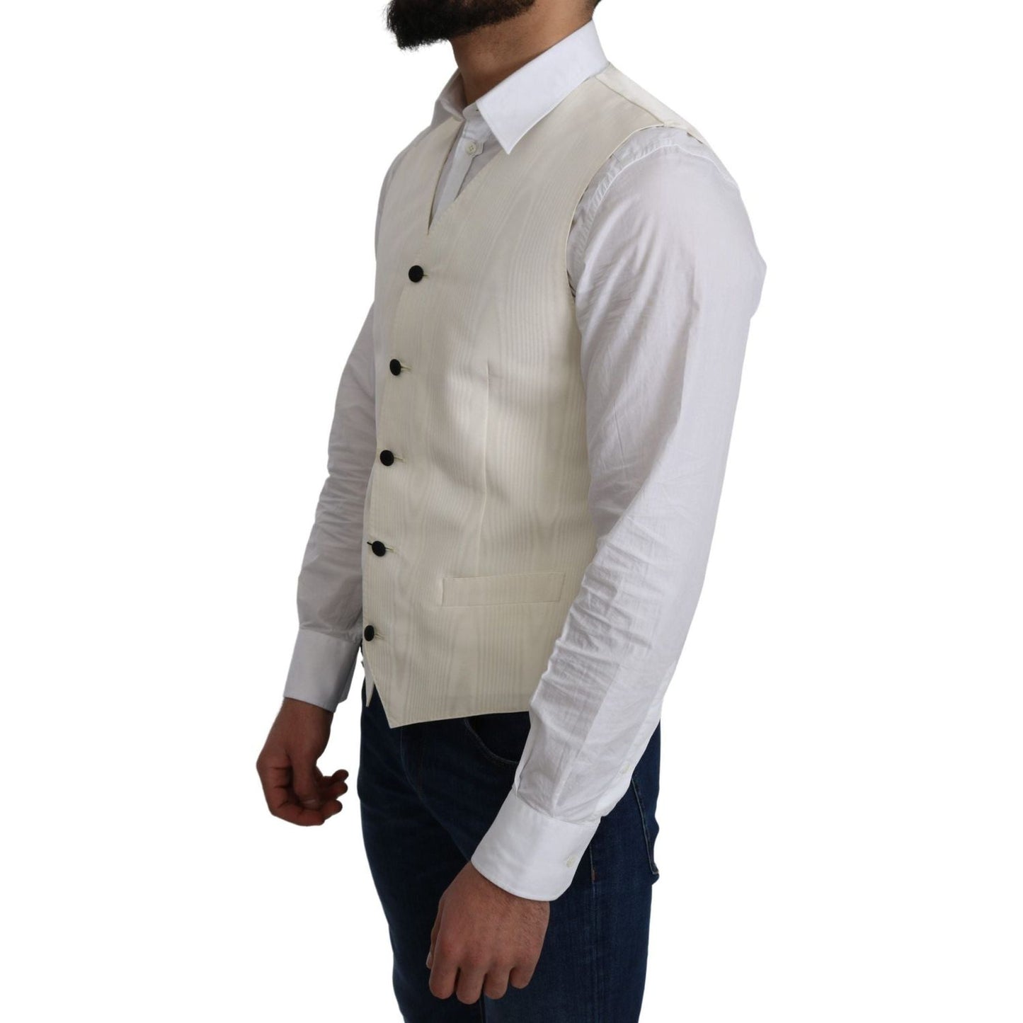 Dolce & Gabbana Elegant Off-White Silk Formal Vest off-white-100-silk-formal-coat-vest