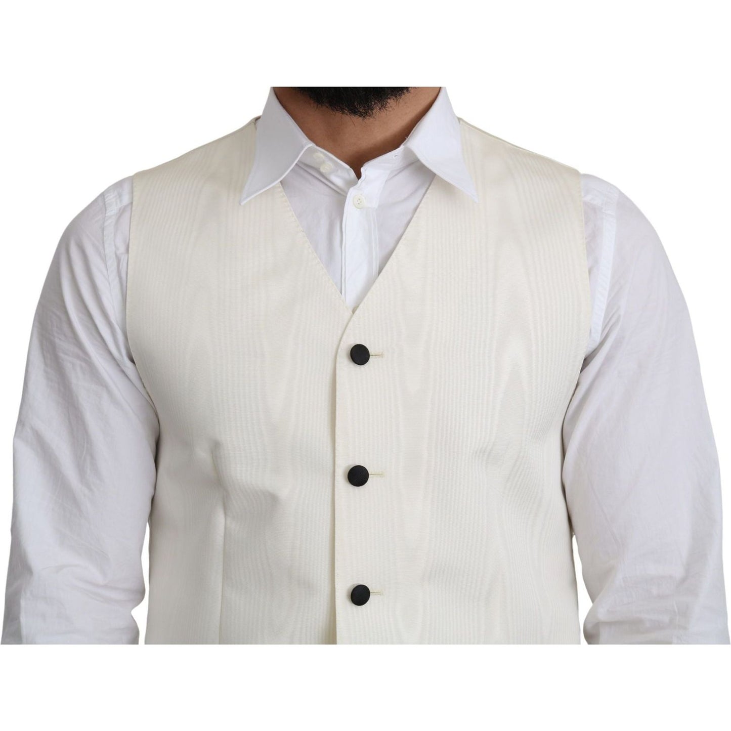 Dolce & Gabbana Elegant Off-White Silk Formal Vest off-white-100-silk-formal-coat-vest