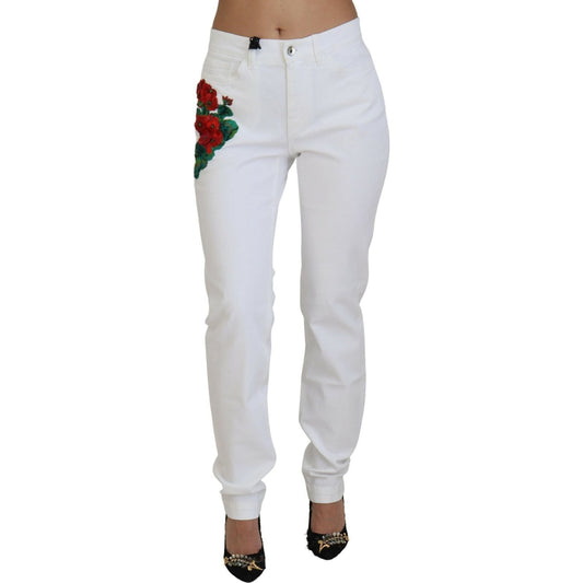 Dolce & Gabbana Elegant White Mid Waist Skinny Jeans white-floral-embroidery-skinny-denim-jeans IMG_2397-scaled-b88ccc78-f6e.jpg
