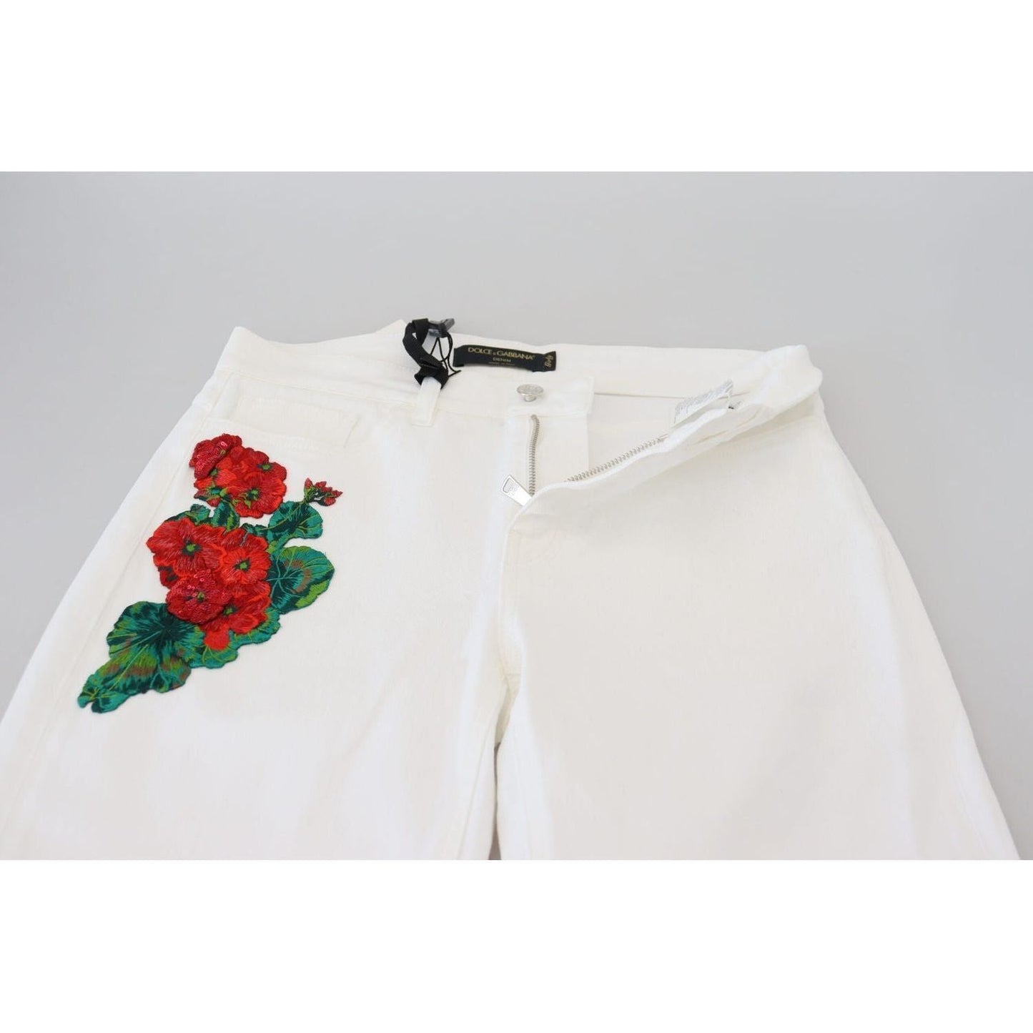 Dolce & Gabbana Elegant White Mid Waist Skinny Jeans white-floral-embroidery-skinny-denim-jeans