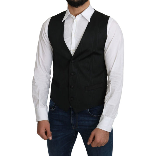 Dolce & Gabbana Elegant Silk Formal Gray Vest gray-100-silk-formal-coat-vest
