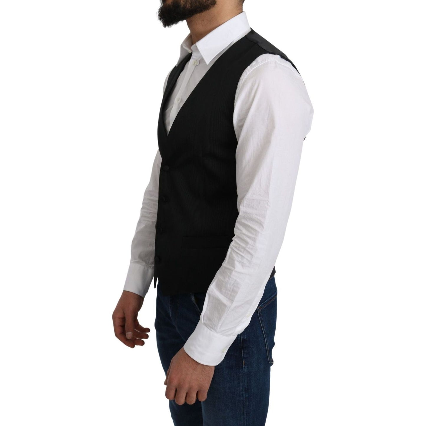 Dolce & Gabbana Elegant Silk Formal Gray Vest gray-100-silk-formal-coat-vest