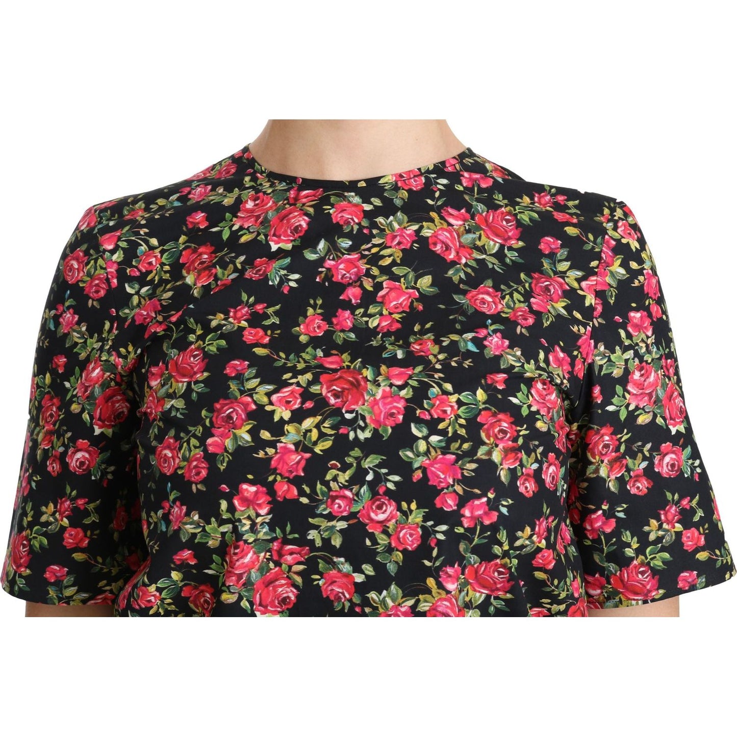 Dolce & Gabbana Elegant Black Floral Crew Neck Top black-floral-roses-short-sleeve-top-blouse