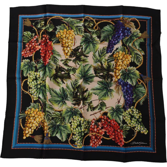 Dolce & Gabbana Elegant Men's Silk Square Scarf black-vineyard-print-square-handkerchief-silk-scarf