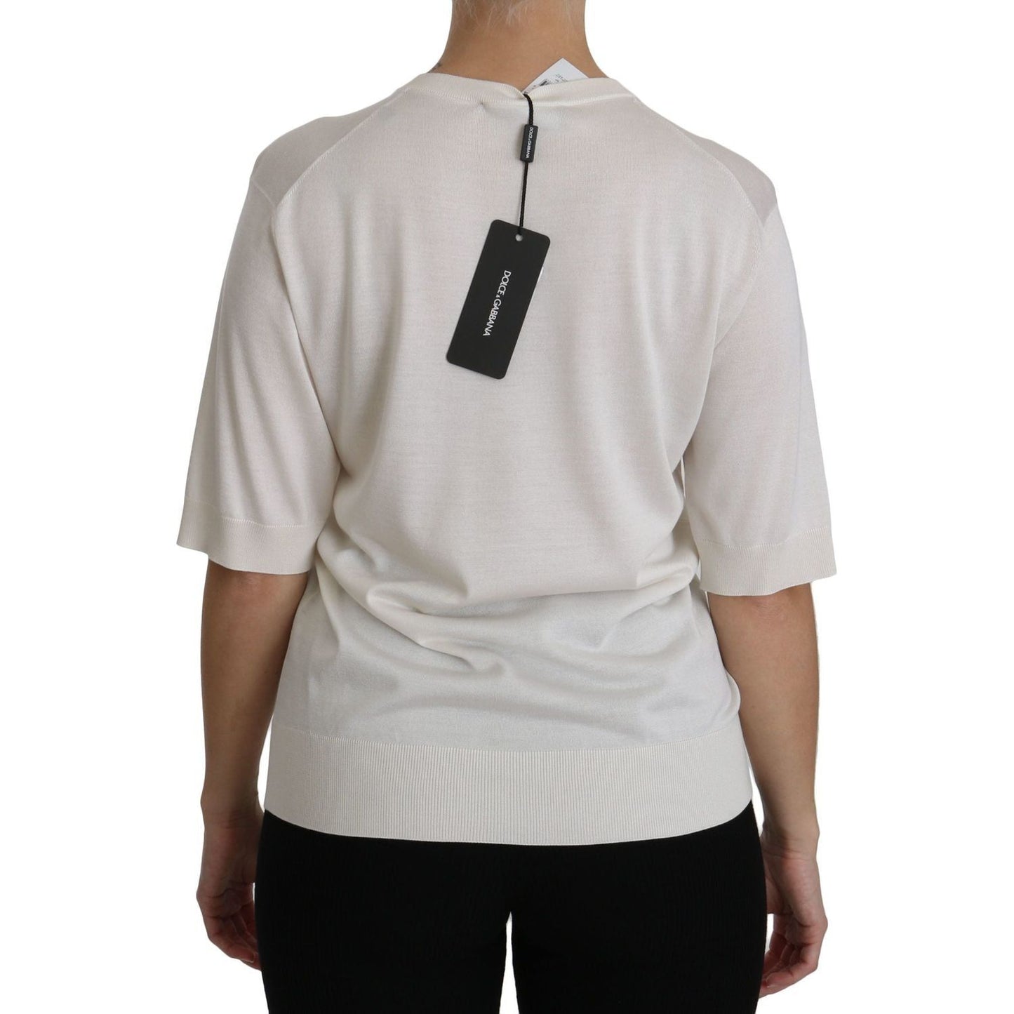 Dolce & Gabbana Elegant White Silk Crew Neck Top silk-white-crew-neck-short-sleeve-top-blouse