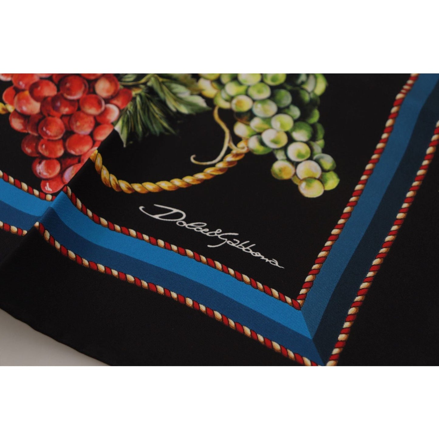 Dolce & Gabbana Elegant Men's Silk Square Scarf black-vineyard-print-square-handkerchief-silk-scarf