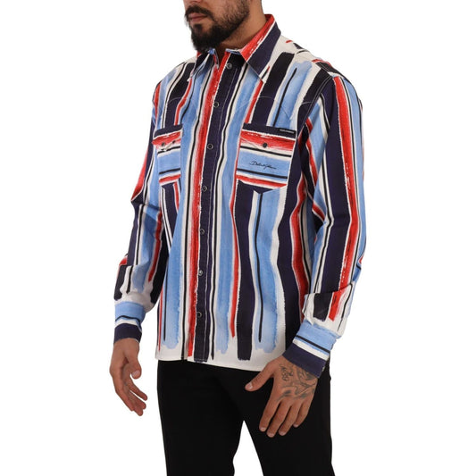 Dolce & Gabbana Elegant Striped Cotton Shirt with Pockets red-striped-long-sleeve-cotton-shirt-blue