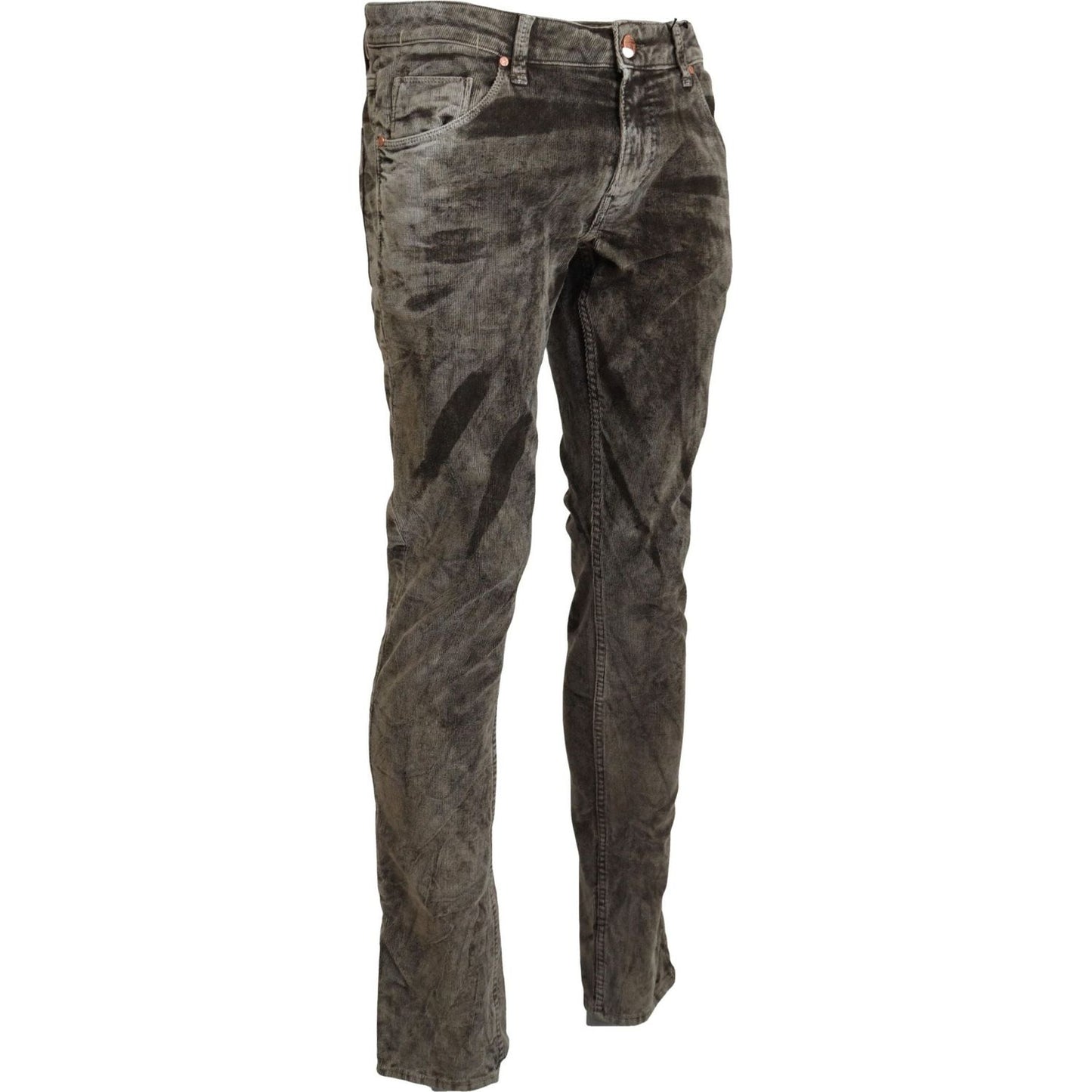 Acht Elegant Grey Corduroy Pants with Modern Twist gray-washed-cotton-corduroy-slim-fit-men-jeans