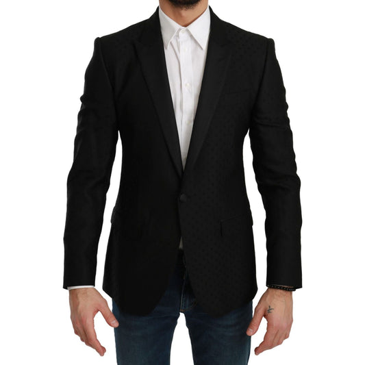 Dolce & Gabbana Elegant Black Polka Dotted Wool Blend Blazer black-slim-fit-coat-jacket-martini-blazer