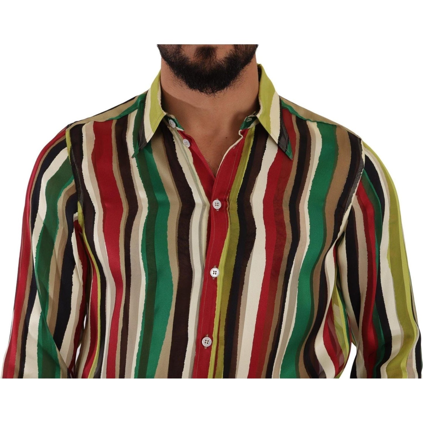 Dolce & Gabbana Elegant Multicolor Striped Silk Blend Shirt multicolor-striped-long-sleeve-silk-shirt
