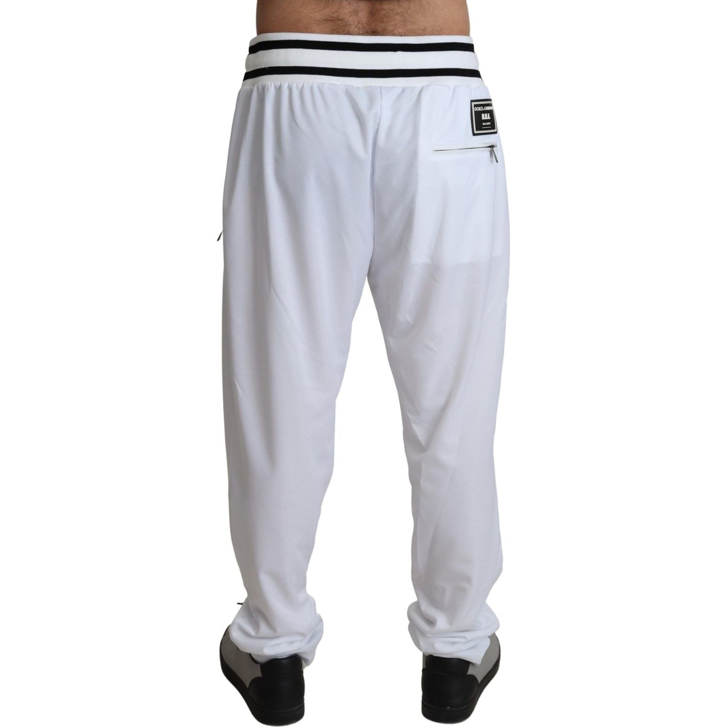 Dolce & Gabbana White Polyester Logo Patch Sweatpants Pants white-polyester-logo-patch-sweatpants-pants