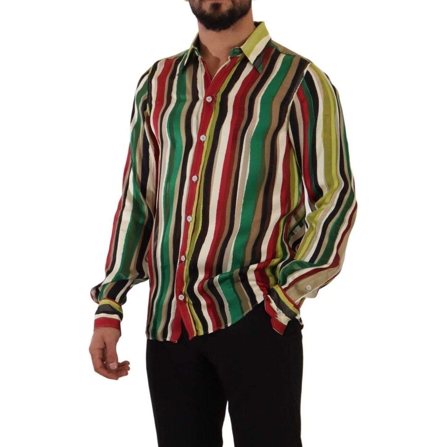Dolce & Gabbana Elegant Multicolor Striped Silk Blend Shirt multicolor-striped-long-sleeve-silk-shirt