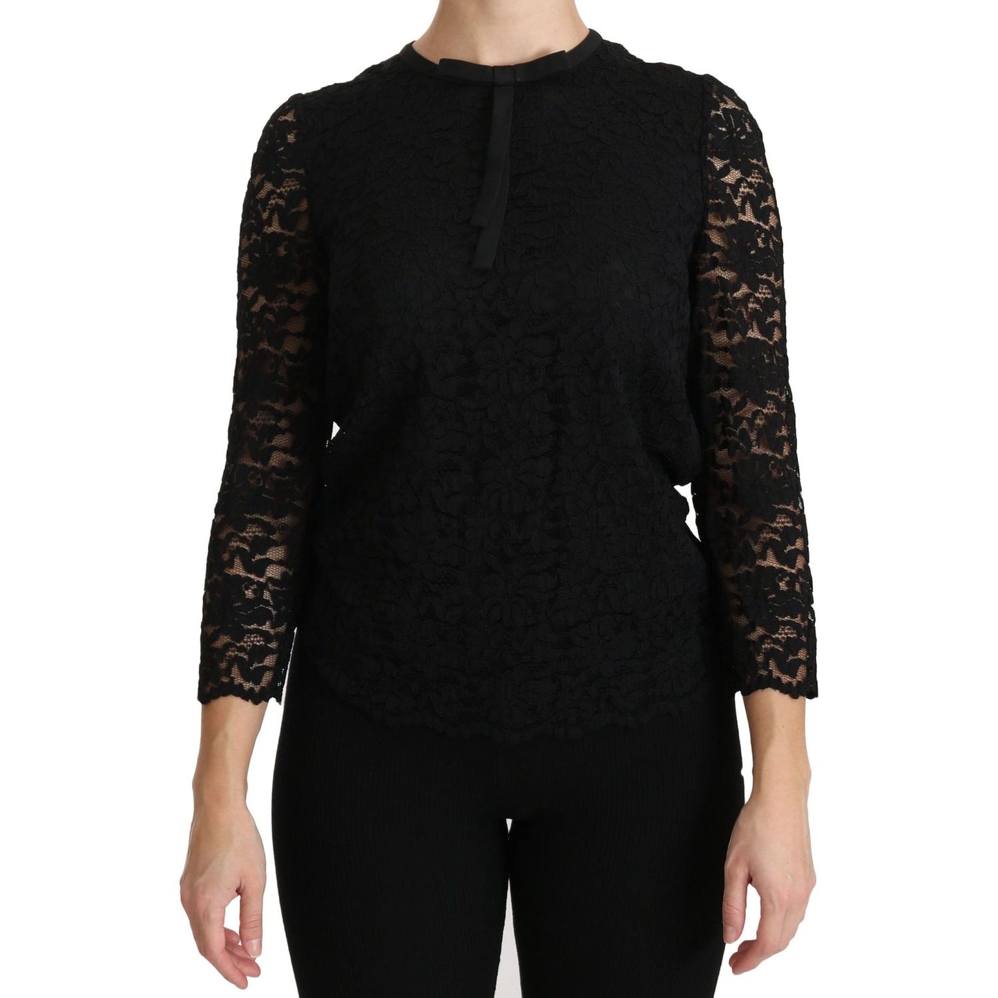 Dolce & GabbanaElegant Black Lace Crew Neck BlouseMcRichard Designer Brands£479.00