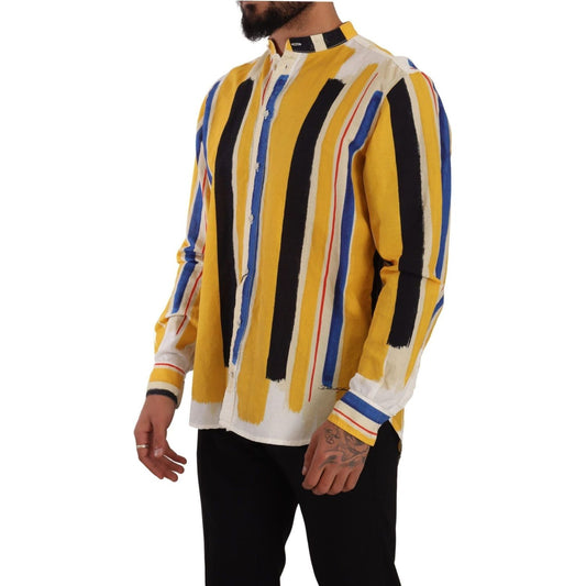 Dolce & Gabbana Elegant Yellow Striped Henley Shirt yellow-striped-henley-linen-cotton-shirt IMG_2474-scaled-624268b6-be2.jpg