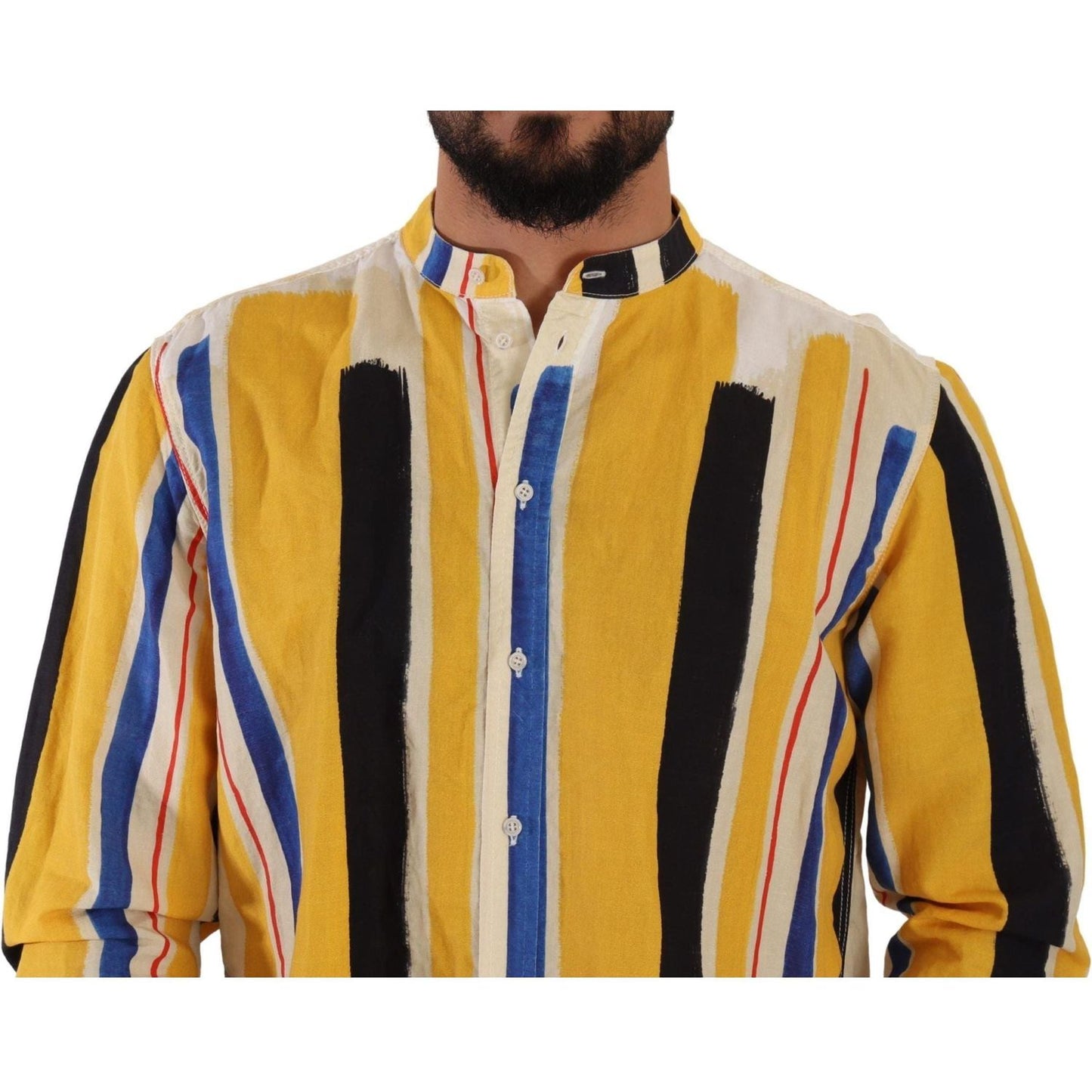 Dolce & Gabbana Elegant Yellow Striped Henley Shirt yellow-striped-henley-linen-cotton-shirt