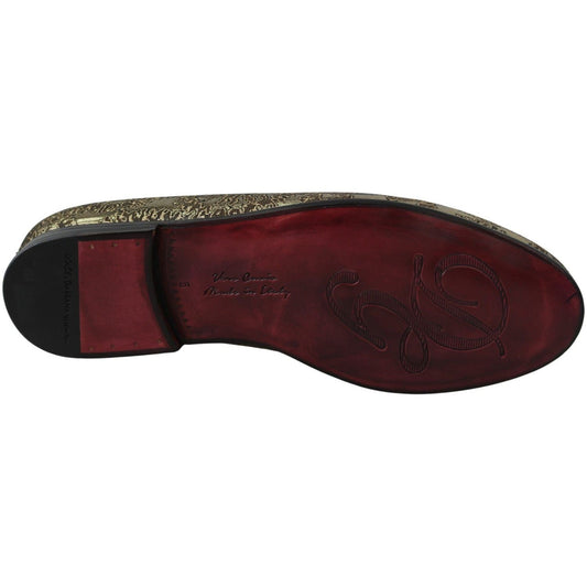 Dolce & Gabbana Gold Bordeaux Loafers Slides Dress Shoes gold-jacquard-flats-mens-loafers-shoes IMG_2477-scaled-451b7757-aac.jpg