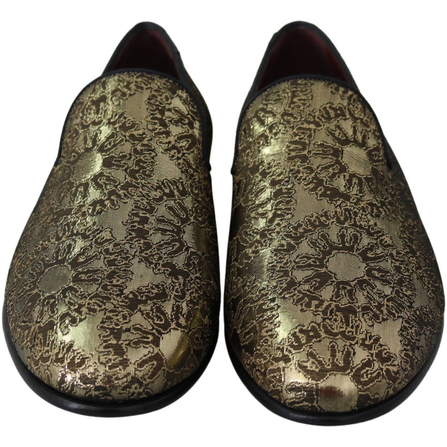 Dolce & Gabbana Gold Bordeaux Loafers Slides Dress Shoes gold-jacquard-flats-mens-loafers-shoes