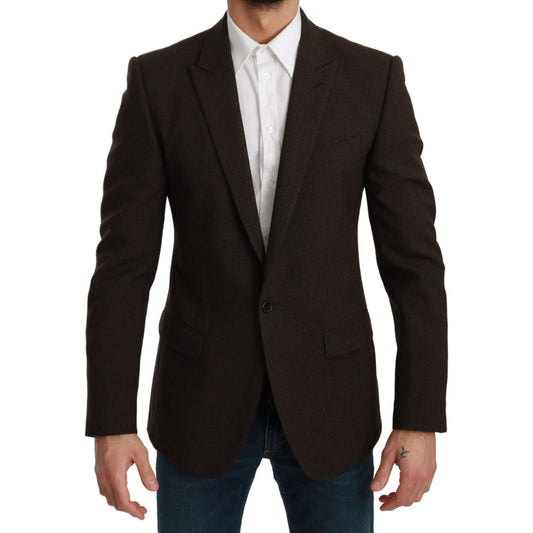 Dolce & Gabbana Elegant Brown Virgin Wool Martini Blazer brown-slim-fit-coat-jacket-martini-blazer
