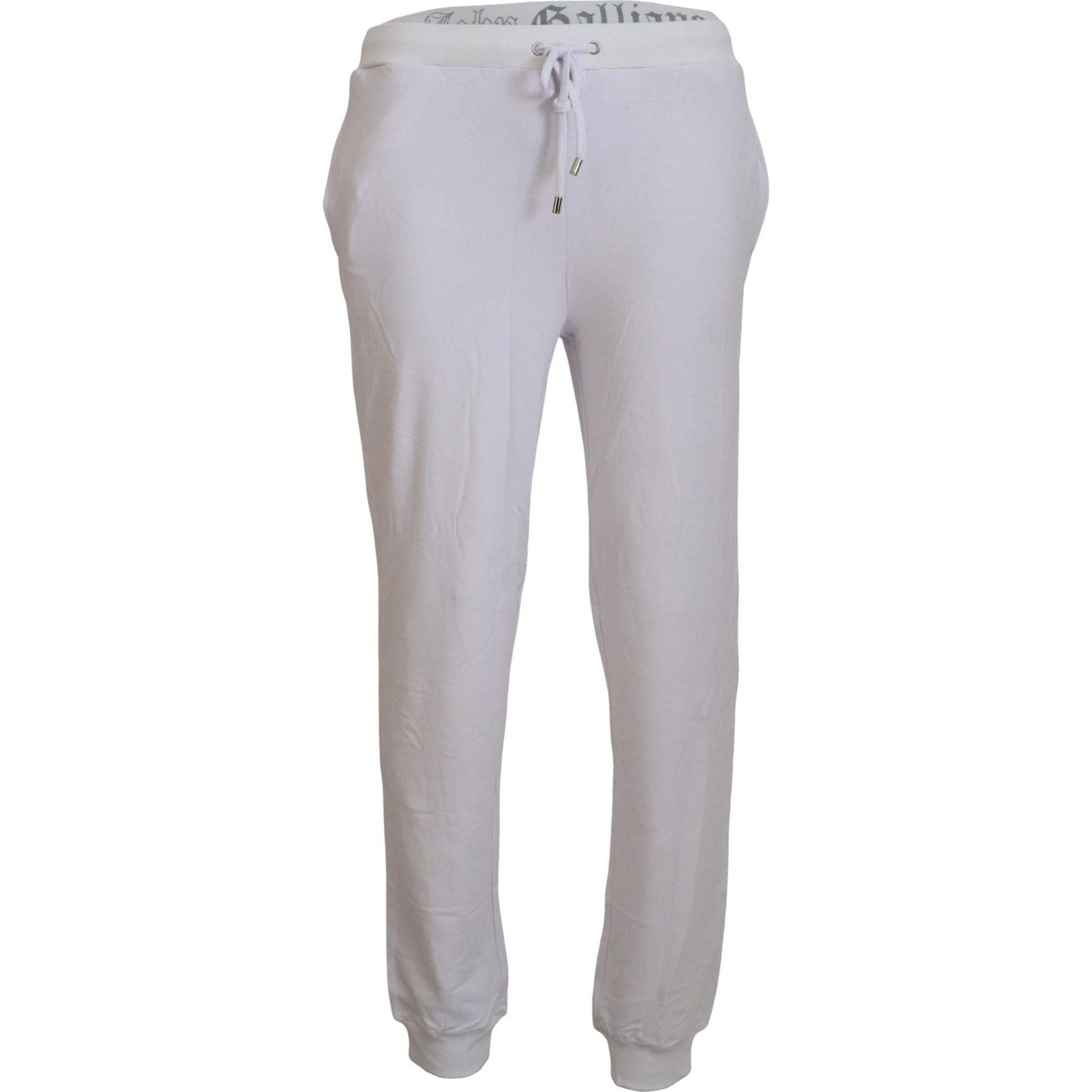 John Galliano Chic White Jogger Pants - Casual Elegance white-cotton-logo-mens-jogger-pants
