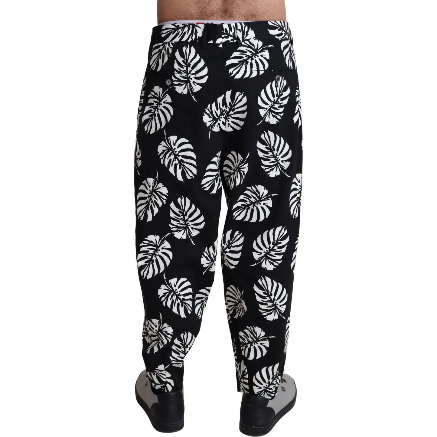 Dolce & Gabbana Elegant Palm Leaf Print Cotton Trousers black-leaf-cotton-stretch-trouser-pants-pants IMG_2508-scaled-f164fecd-bae.jpg