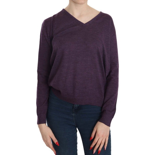 BYBLOS Elegant Purple V-Neck Wool Blouse purple-v-neck-long-sleeve-pullover-top IMG_2519-1219945f-eb6.jpg