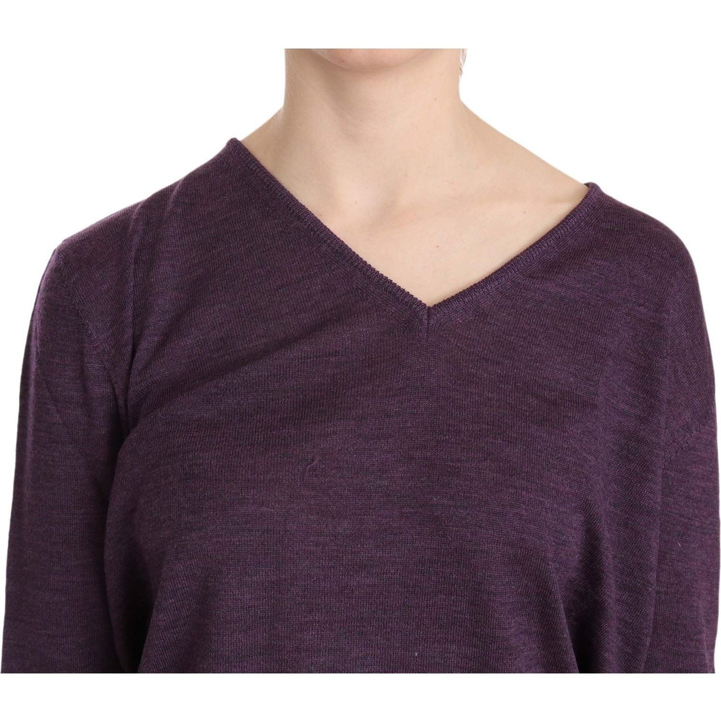 BYBLOS Elegant Purple V-Neck Wool Blouse purple-v-neck-long-sleeve-pullover-top