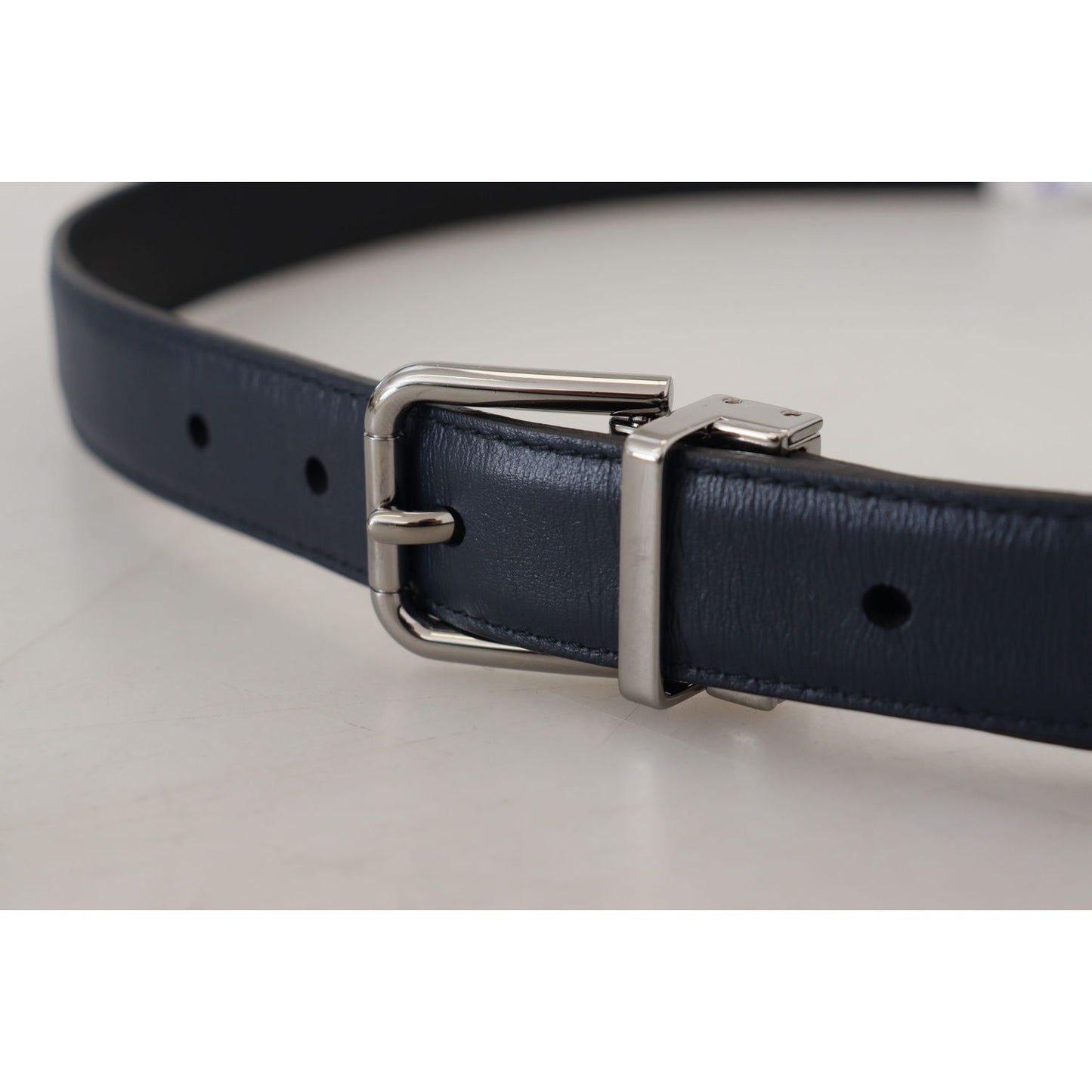 Dolce & Gabbana Elegant Blue Calf Leather Belt blue-calf-leather-silver-tone-metal-buckle-belt