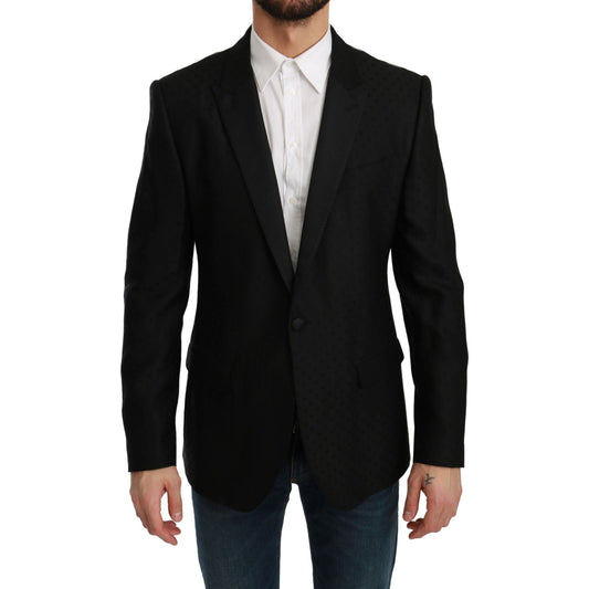 Dolce & Gabbana Polka Dotted Slim Fit Martini Jacket black-slim-fit-coat-jacket-martini-blazer-1