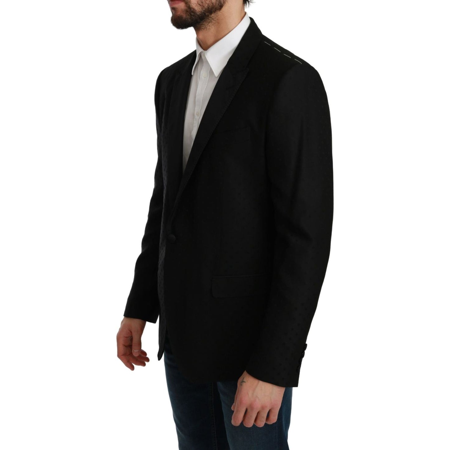 Dolce & Gabbana Polka Dotted Slim Fit Martini Jacket black-slim-fit-coat-jacket-martini-blazer-1 IMG_2558-scaled-7e9a057a-176.jpg