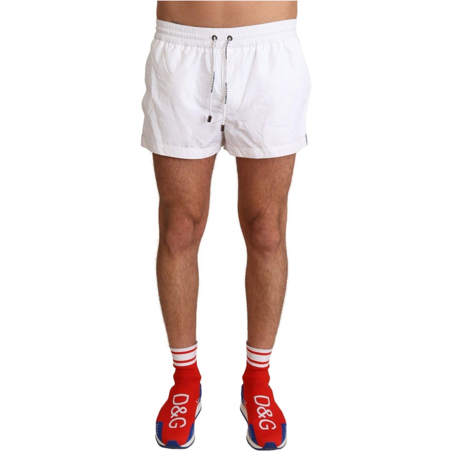 Dolce & Gabbana Elegant White KING Motive Swim Trunks white-king-mens-beachwear-swimwear-shorts IMG_2566-scaled-51851dd0-ae8.jpg