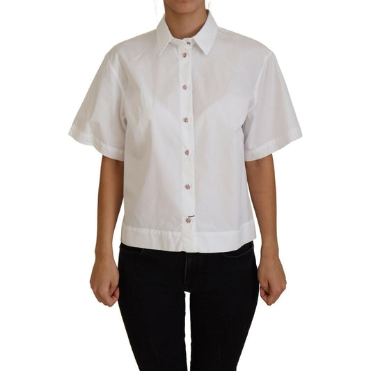 Dolce & Gabbana Elegant White Cotton Button-Up Blouse white-cotton-button-front-short-sleeve-top