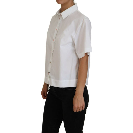 Dolce & Gabbana Elegant White Cotton Button-Up Blouse white-cotton-button-front-short-sleeve-top