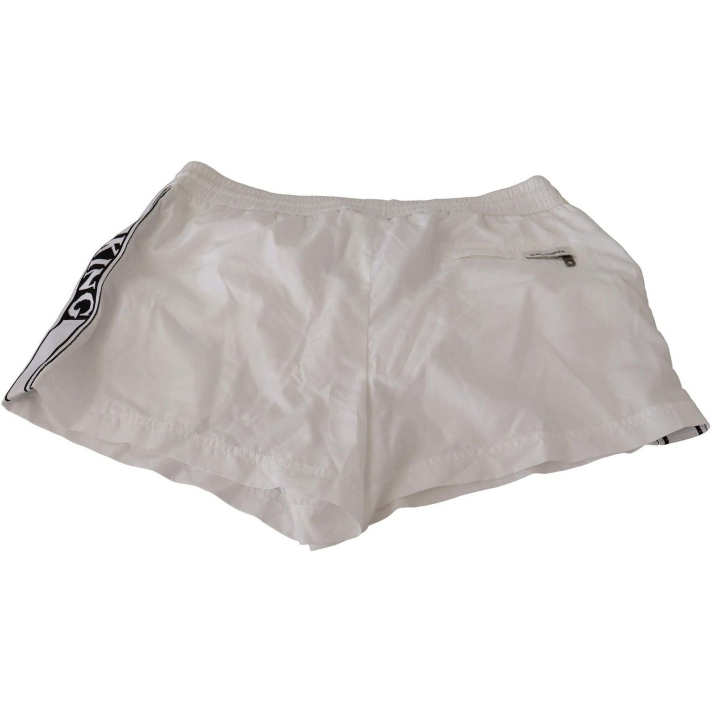 Dolce & Gabbana Elegant White KING Motive Swim Trunks white-king-mens-beachwear-swimwear-shorts IMG_2573-scaled-a60bda8a-db4.jpg