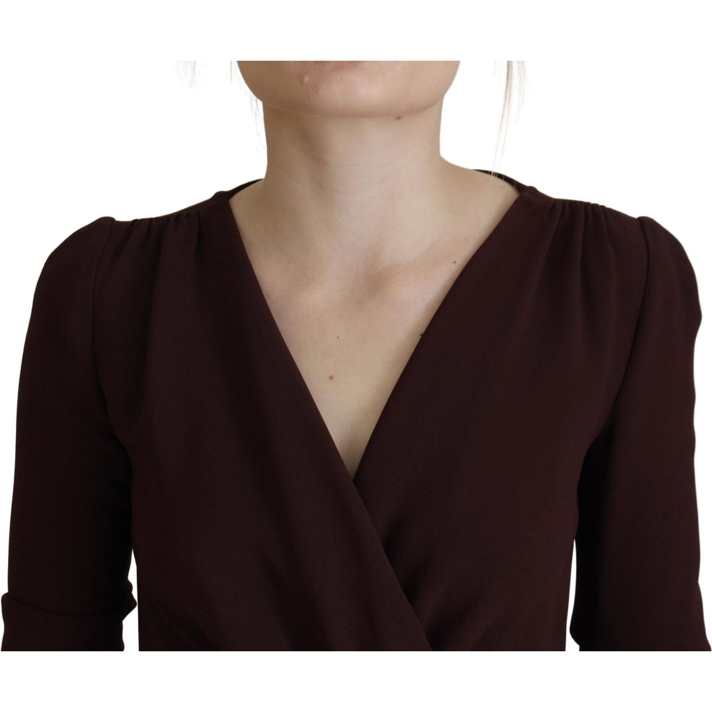 Dolce & Gabbana Elegant Brown Long Sleeve Wrap Dress brown-wrap-long-sleeve-midi-stretch-dress