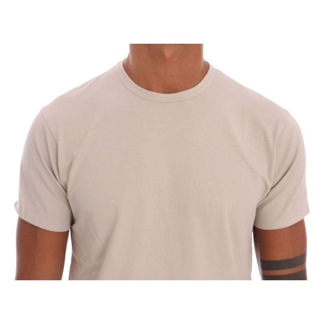 Daniele Alessandrini Beige Cotton Blend Crew Neck Tee beige-cotton-stretch-crew-neck-t-shirt